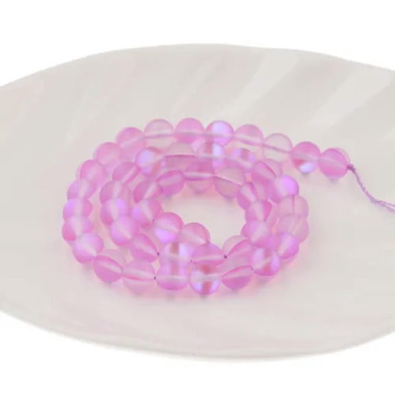 EOEMY Natural Stone Beads White Moonstone Amazonite Clear Agate Bead Loose Spacer Bead-Pink Glitter Stone 8mm