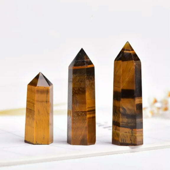 EOEMY Natural Tiger Eye Crystal Quartz Point Obelisk Wand Rock Stone Hexagonal Tower-5-6Cm