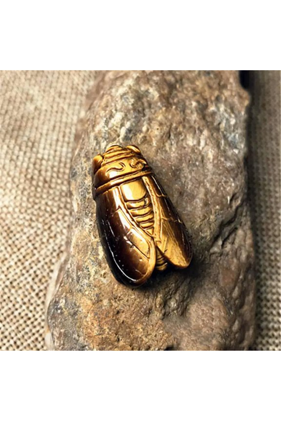 Natural Tiger'S Eye Carved Cicada Quartz Crystal Gemstone Healing Energy Pendant