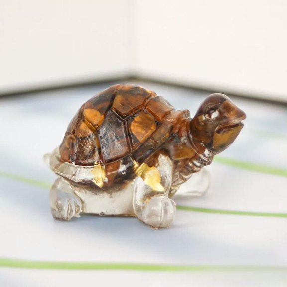 EOEMY Natural Tiger'S Eye Quartz Crystal Turtle Carved Crushed Stone Mini Resin Craft