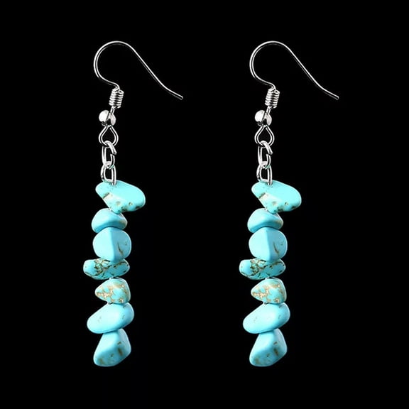 EOEMY Natural Turquoise Quartz Crushed Stone Earrings Beaded Tassel Ear Drop Ornament