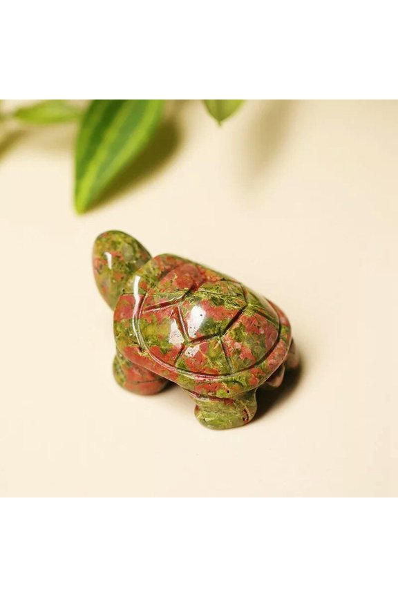 Natural Unakite Epidote Quartz Longevity Crystal Turtle Carved Healing Gem Decor