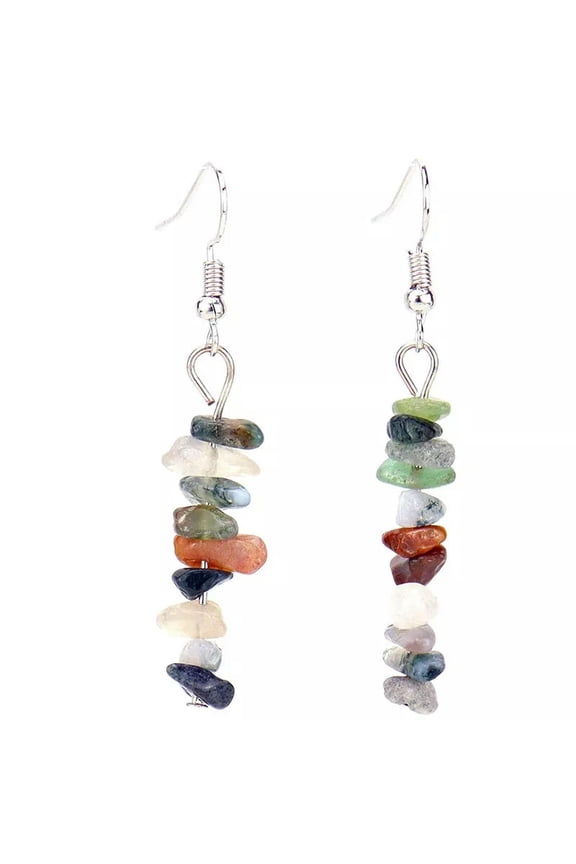 Natural Water Grass Agate Earrings Quartz Crystal Gravel Beaded Eardrop Healing