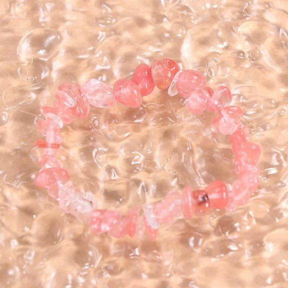 EOEMY Natural Watermelon Quartz Crystal Crushed Stone Stretchy Hand Strings Energy Gem
