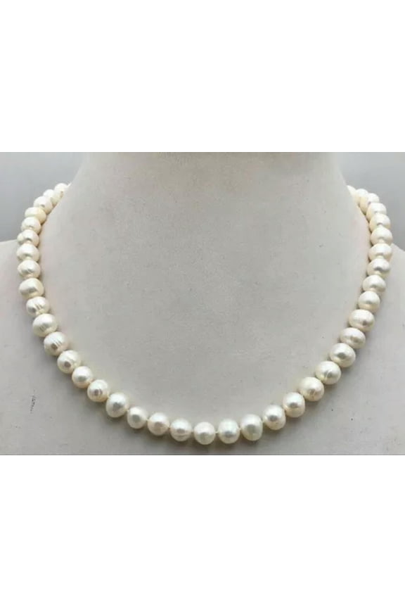 Natural White 7-10mm Akoya Freshwater Pearl Necklace 14-50'' 925 Silver Clasp-7-8 mm-32 In