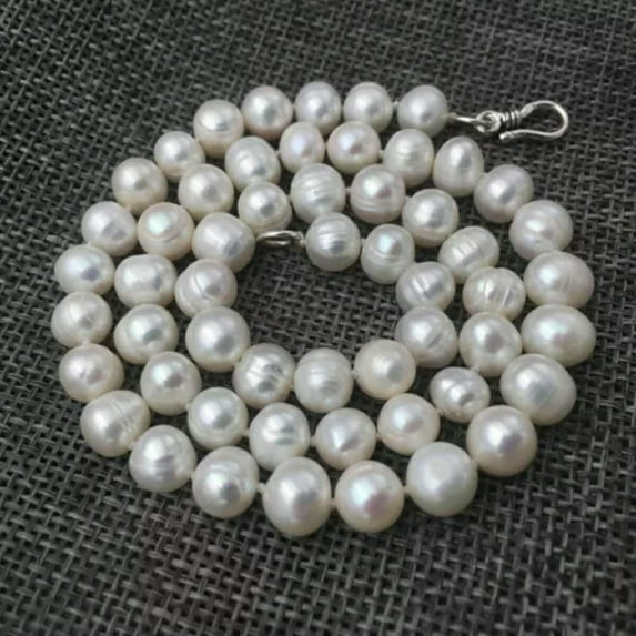 EOEMY Natural White 7-10mm Akoya Freshwater Pearl Necklace 14-50'' 925 Silver Clasp-8-9 mm-14 In