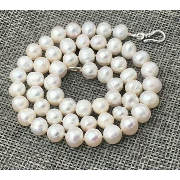 EOEMY Natural White 7-10mm Akoya Freshwater Pearl Necklace 14-50'' 925 Silver Clasp-9-10 mm-14 In
