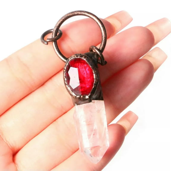 EOEMY Natural White Clear Quartz Red Corundum Crystal Cut Faceted Pendant Jewelry New