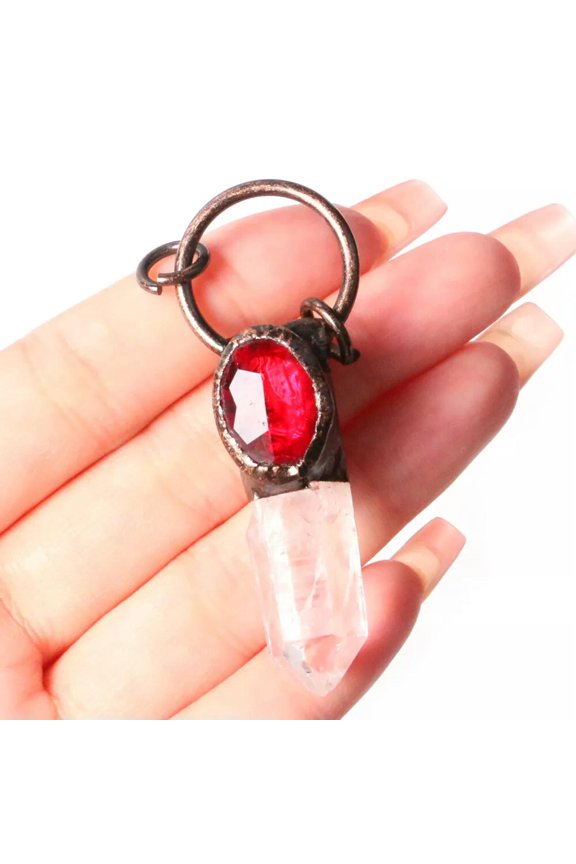 Natural White Clear Quartz Red Corundum Crystal Cut Faceted Pendant Jewelry New