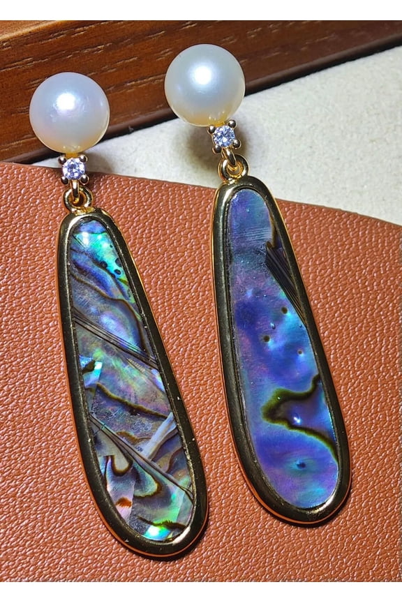 Natural White Freshwater Pearl Abalone Shell Earrings