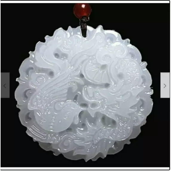 EOEMY Natural White Jade Dragon Phoenix Pendant Necklace Charm Jewelry Lucky Amulet