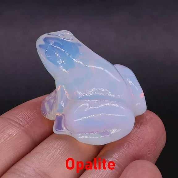 EOEMY Natural White Opal Stone Quartz Crystal Carved Fortune Frog Polished Sculpture