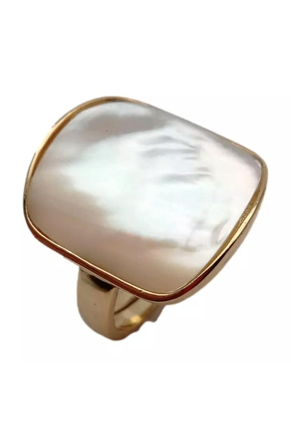 Natural White Sea Shell Mother Of Pearl Ring Square Shape Adjustable