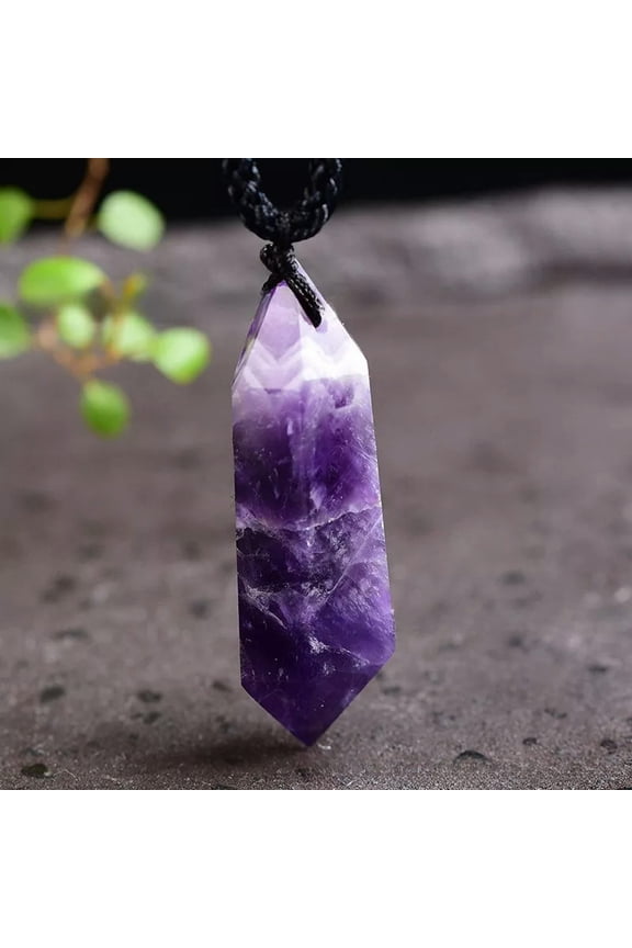 Natural Y Amethyst Quartz Crystal Point Wand Pendant Healing Stone Necklace