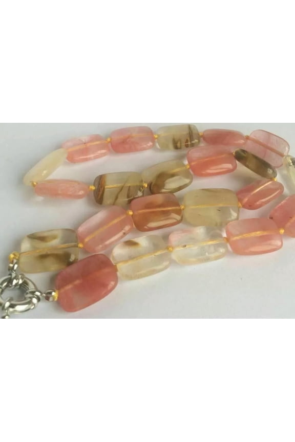 New 13X18mm Multicolored Watermelon Tourmaline Gems Rectangle Beads Necklace 18"