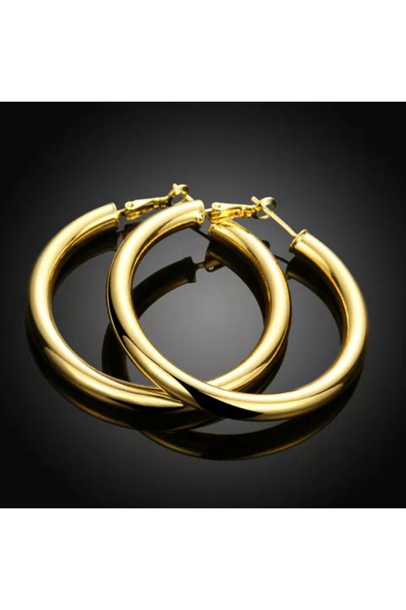 New 925 Sterling Solid Silver Women'S Elegant Round Hoop Earrings Stunning Gift-Gold