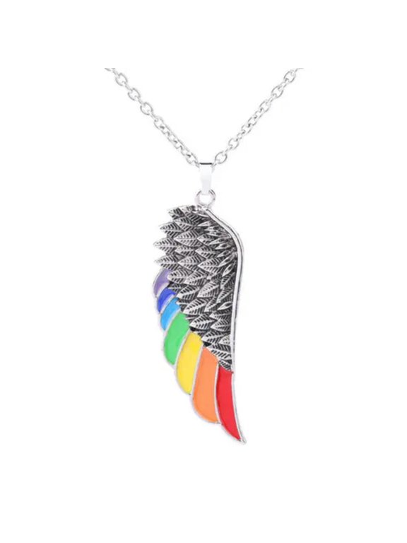 New Angel Wings Stainless Lgbt Gay Lesbian Rainbow Pride Pendant Chain Necklace-B-Necklace