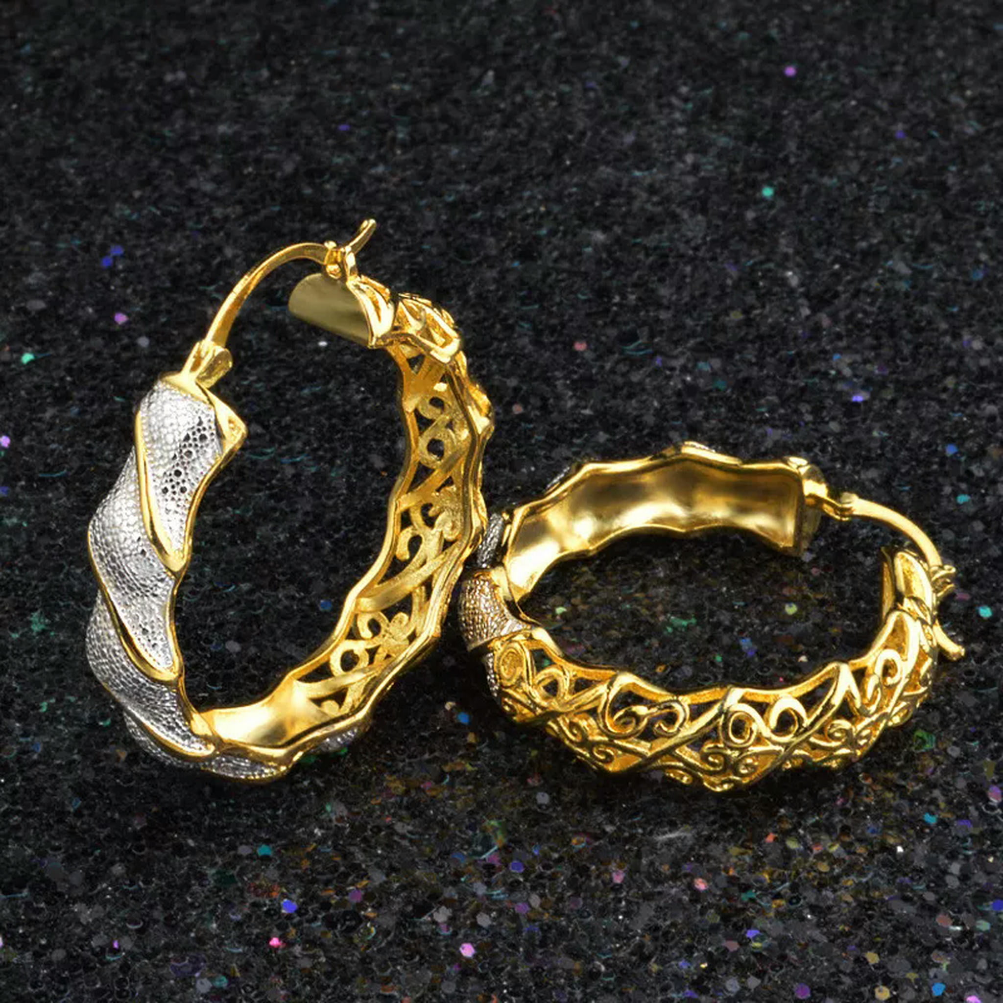 EOEMY New Arrival 24K Yellow Gold Plated Fashion Circles Women'S Dangle Hoop Earrings