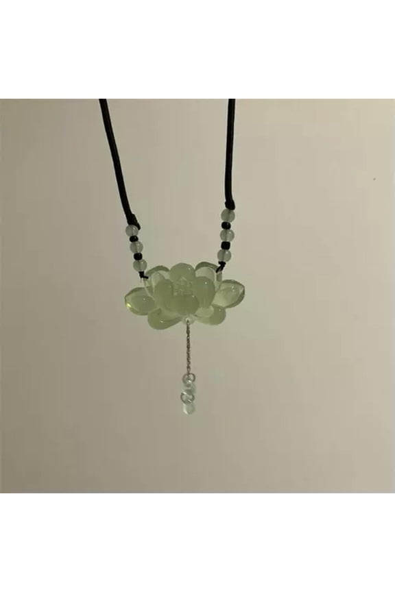 New Chinese Style Ancient Style Ice Jade Lotus Pendant Necklace 2024 New Summer-A