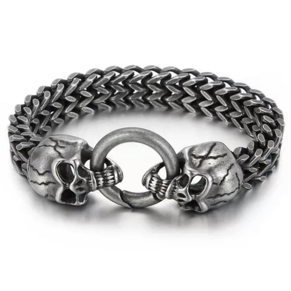 EOEMY New Fashion Stainless Steel Wolf Silver Gold Black Mens Franco Chain Bracelet-Antique Silver