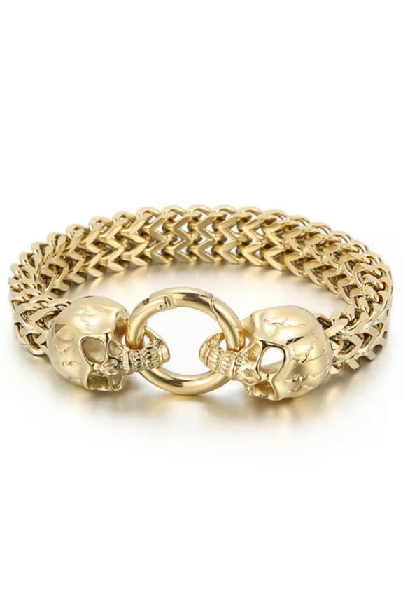 New Fashion Stainless Steel Wolf Silver Gold Black Mens Franco Chain Bracelet-Gold