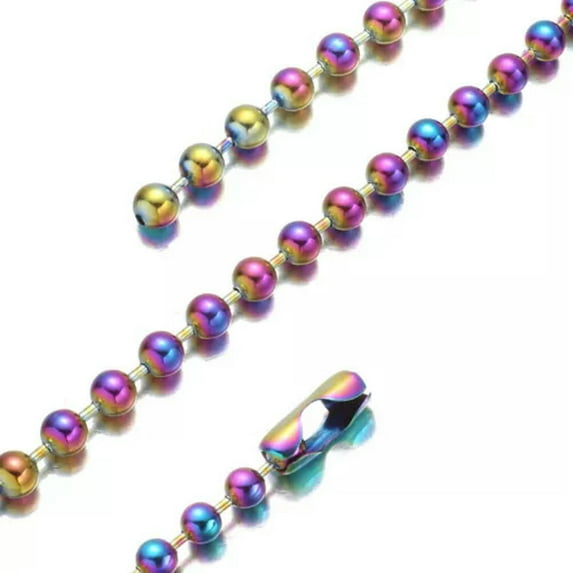 EOEMY New Multicolor Ball Chain Women Men 316L Stainless Steel Necklace 6/8/10/12mm-Multicolor-8mm-32Inch Or 81Cm