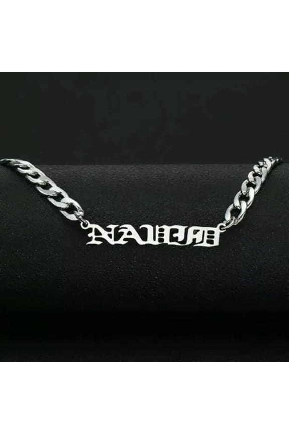 New Personalized Custom Name Stainless Steel Cuban Curb Chain Engraving Necklace-Silver