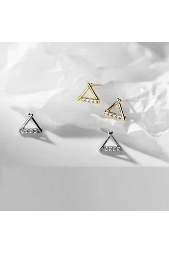 New Small 925 Sterling Silver Hollow Triangle Stud Earrings Cubic Zirconia Women-Silver