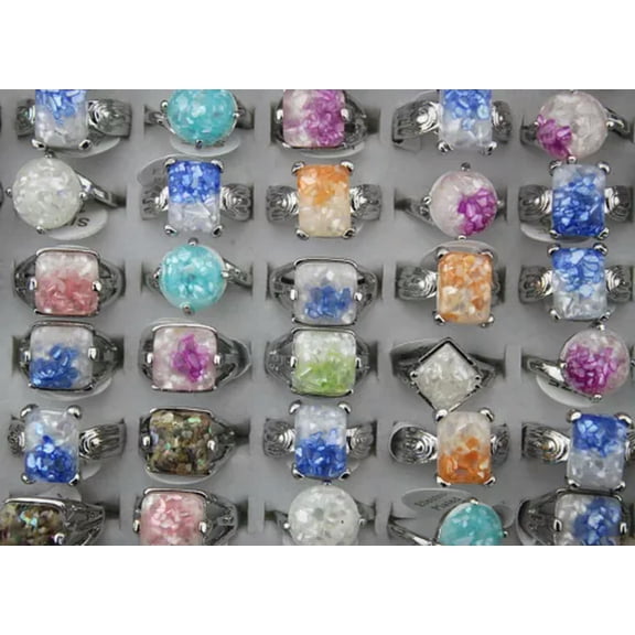 EOEMY Newest Lots 60Pcs Natural Stone Multicolor Classic Vintage Women Resin Rings-#22