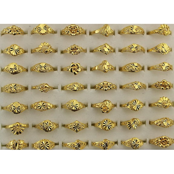 EOEMY Newest Wholesale Jewelry Mixed Lots 40Pcs Gold P Alloy Assorted Lady'S Rings