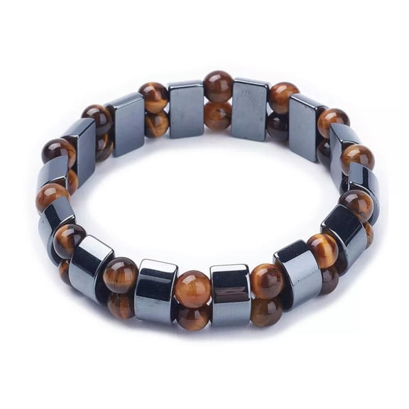 EOEMY Non-Magnetic Synthetic Hematite Stretch Bracelet Tiger Eye Beads Adjustable Z54-Default