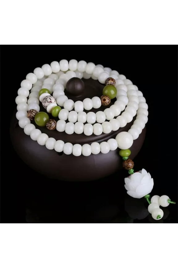 Original Design Natural White Bodhi Root Beads Bracelet Lotus 108 Lotus Mala-H