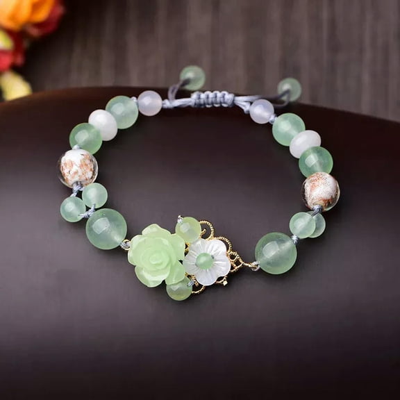 EOEMY Original Exquisite Light Green Crystal Synthetic Flower Bracelet Statement Golde