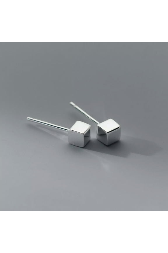 Pair Solid 925 Sterling Silver Cute Small Square Cube Stud Earrings Gift