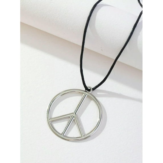 EOEMY Peace Sign Pendant Necklace, Simple Personality Sweater Chain Necklace-Default