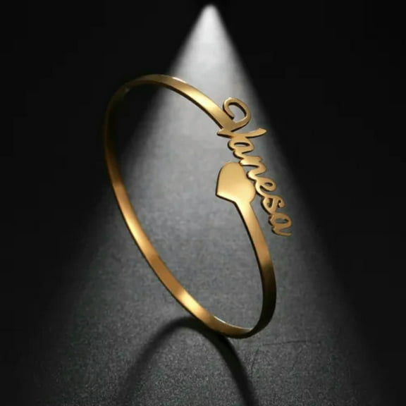 EOEMY Personalized Adjustable Heart Bangle Custom Name Bracelet Women Jewelry