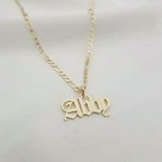 EOEMY Personalized Gothic Old English Figaro Chain Custom Name Necklace Jewelry