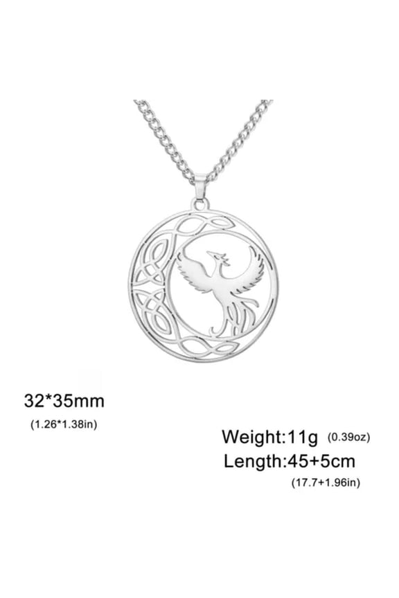 Phoenix Celtic Knot Moon Pendant Necklace Stainless Steel Amulet Jewelry