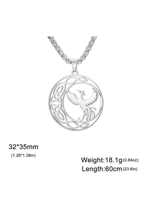 Phoenix Celtic Knot Moon Pendant Necklace Stainless Steel Amulet Jewelry