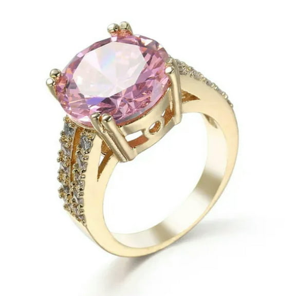 EOEMY Pink Cz Round Cut Band Women'S 14Kt Yellow Gold Filled Engagement Ring Size 6-10