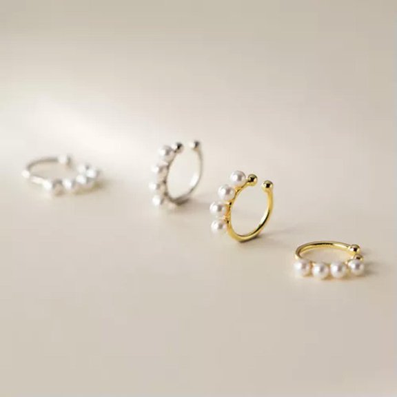 EOEMY Plain Simple 925 Sterling Silver Pearl Clip Sleeper Hoop Earrings No Piercing-Silver