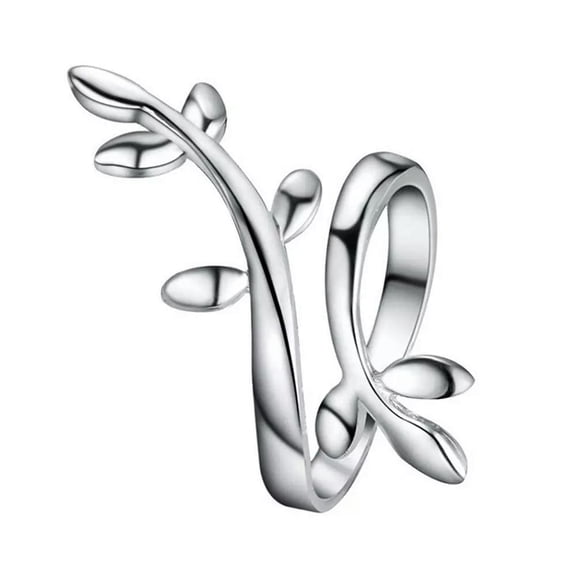 EOEMY Platinum Plated Brass Olive Cuff Metal Rings Silver Size 7 Adjustable 17mm P11-Default