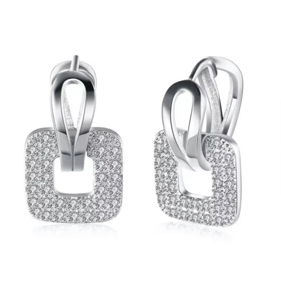 EOEMY Platinum Plated Earrings Drop Dangle Aaa Zirconia Latch Back Clasp L577-Platinum Plated