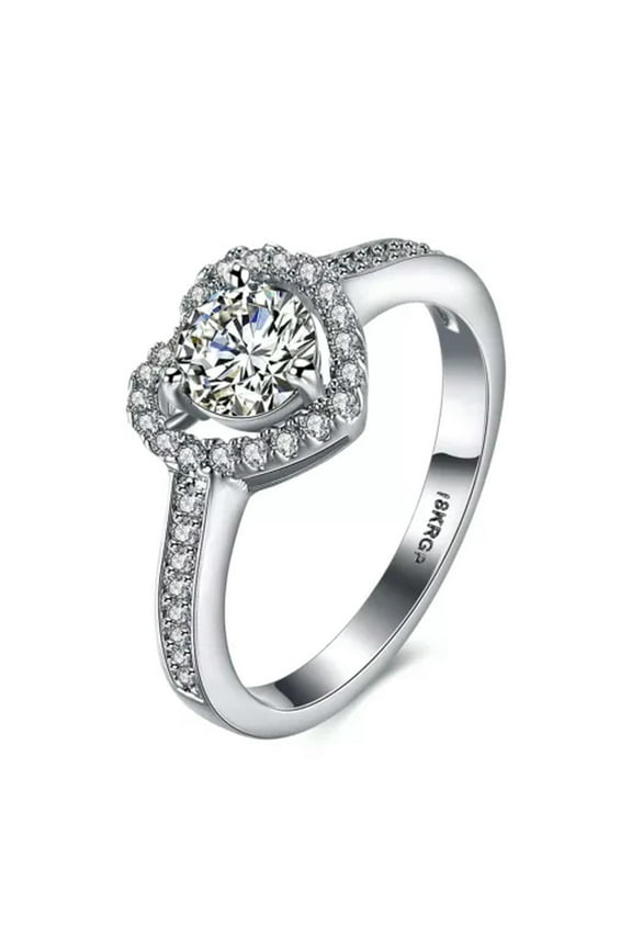 Platinum Plated Encrusted Halo Solitaire Ring Aaa Zirconia Women B298-7