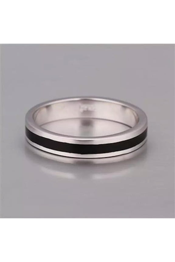 Platinum Unisex Black Line Band Ring Size 8 B94-Default
