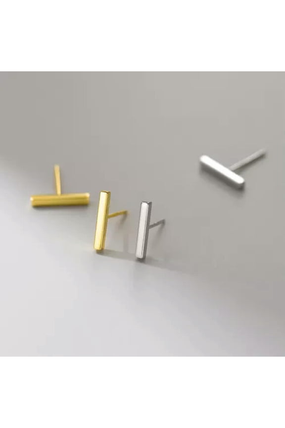 Polish Bar Stud Earrings 925 Sterling Silver Women Jewellery-Gold