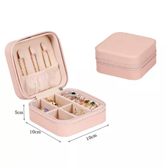 EOEMY Portable Jewelry Box Organizer Leather Jewellery Ornaments Case Travel Storage-Pink