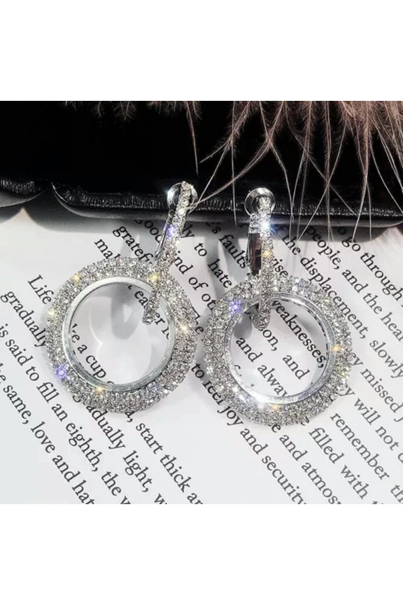 Pretty 925 Silver Hoop Earrings For Women Cubic Zirconia Wedding Jewelry Gift-#17