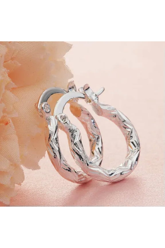 Pretty 925 Silver Hoop Earrings For Women Cubic Zirconia Wedding Jewelry Gift-#8