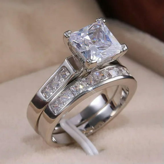 EOEMY Princess Cut Cz 925 Silver, Gold Ring Sets Women'S Wedding Party Rings Size 6-10